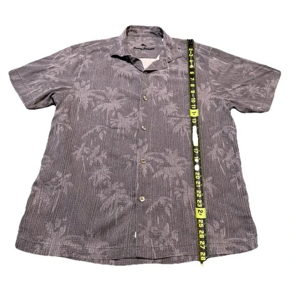 Tommy Bahama Shirt Mens L Gray‎ Hawaiian Silk Palm Tree Beach Retro Vintage - Picture 11 of 12
